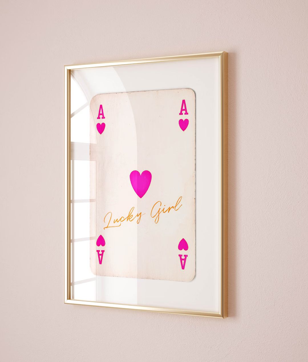 Lucky Girl Syndrome Ace of Hearts Aesthetic Poster Preppy Dorm Decor, Pink Orange Wall Art Funky ... | Etsy (US)