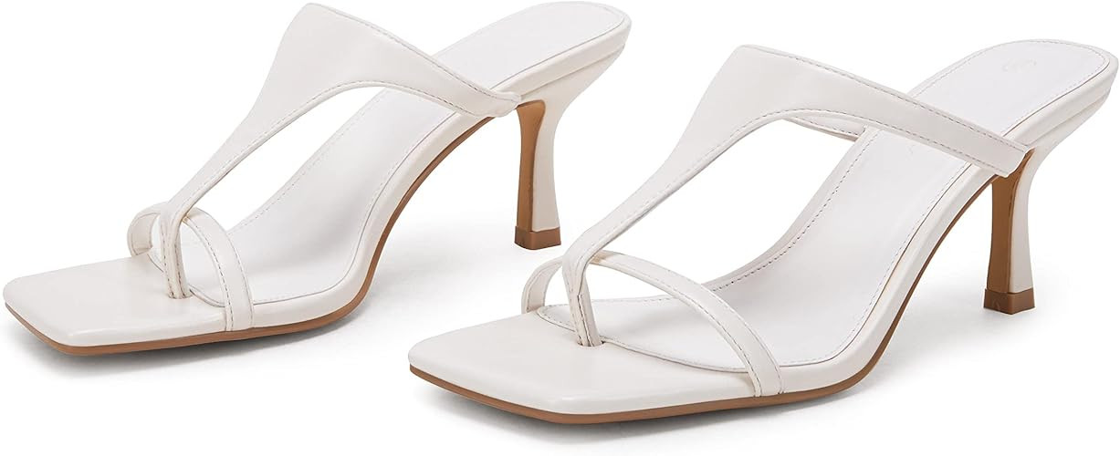 Ermonn Womens Square Open Toe Heeled Sandals Flip Flop Slingback Thong Slip On Stiletto Slides Su... | Amazon (US)
