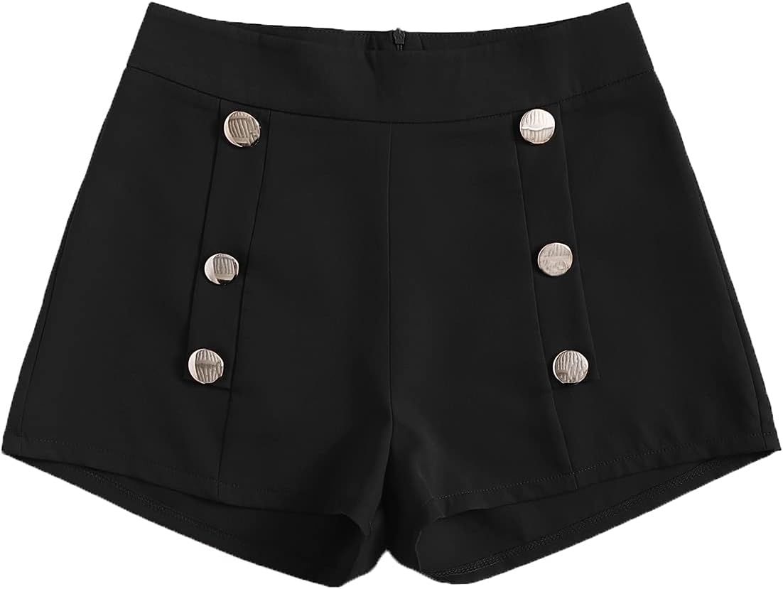 SweatyRocks Women's Casual High Waist Double Breasted Workwear Shorts | Amazon (US)
