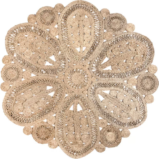 Natural Braided Floral Blossom 4' Round Area Rug | Rugs USA