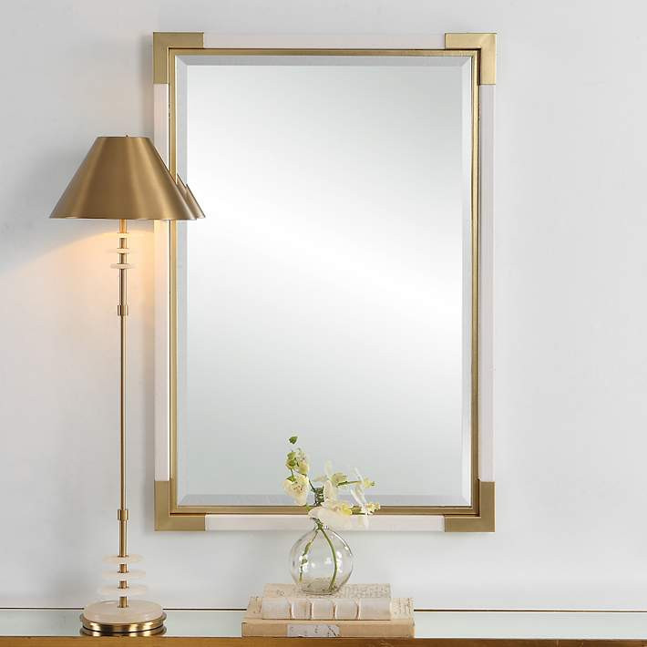 Malik White and Gold Leaf 27 1/4" x 39 1/4" Wall Mirror - #441G5 | Lamps Plus | Lamps Plus