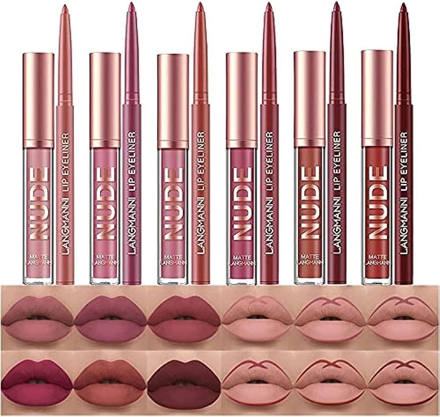 BestLand 12Pcs Matte Liquid Lipstick + Lip Liner Pens Set, One Step Lips Makeup Kits Pigment Velv... | Amazon (US)