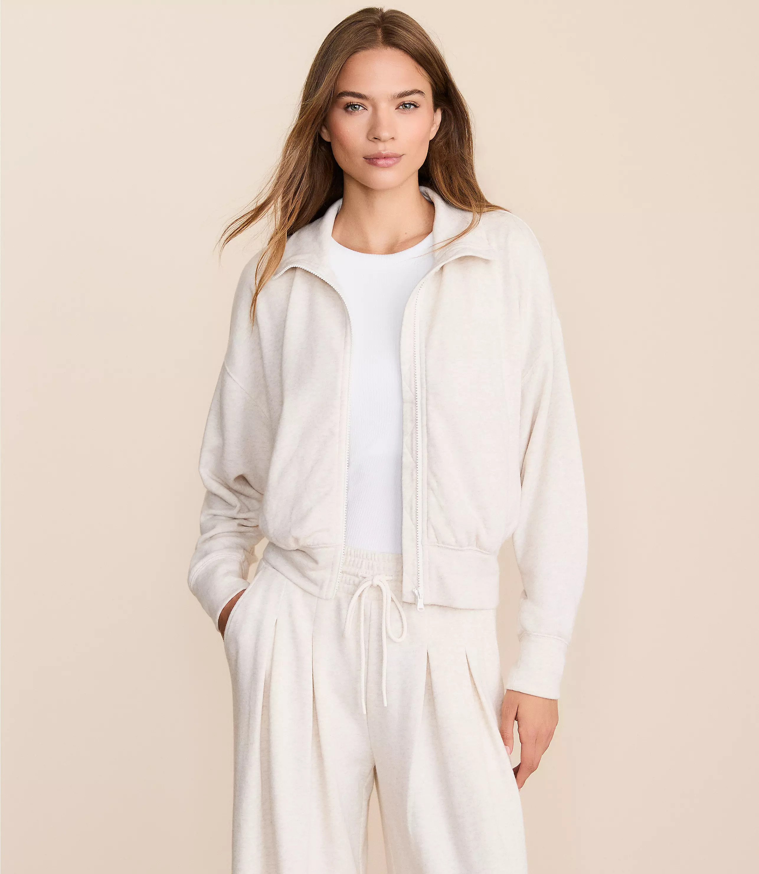 Lou & Grey Heathered Cozy Cotton Sweatshirt Jacket | LOFT