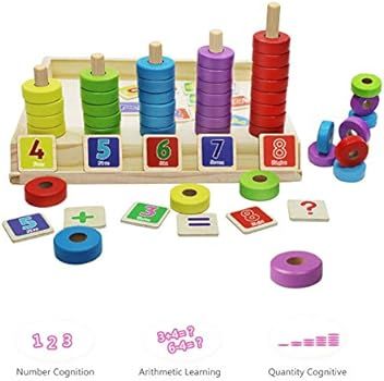 Lydaz Montessori Materials Math Toys, Wooden Number Blocks Toys for Kids, Learning Resources for ... | Amazon (US)