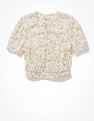 AE Cropped Smocked Blouse | American Eagle Outfitters (US & CA)