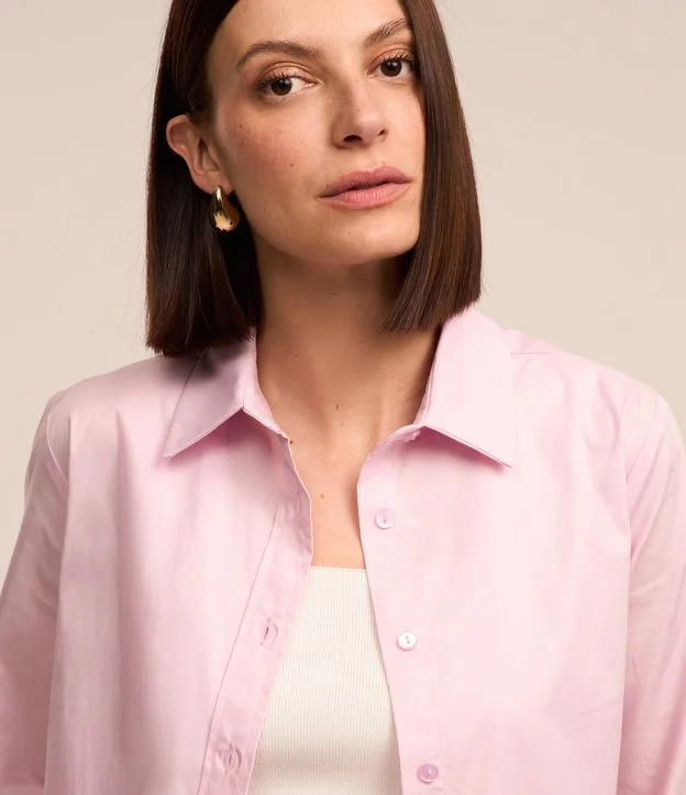 Camisa em Tricoline com Abotoamento e Punho Largo Rosa Claro - Lojas Renner | Renner (BR)