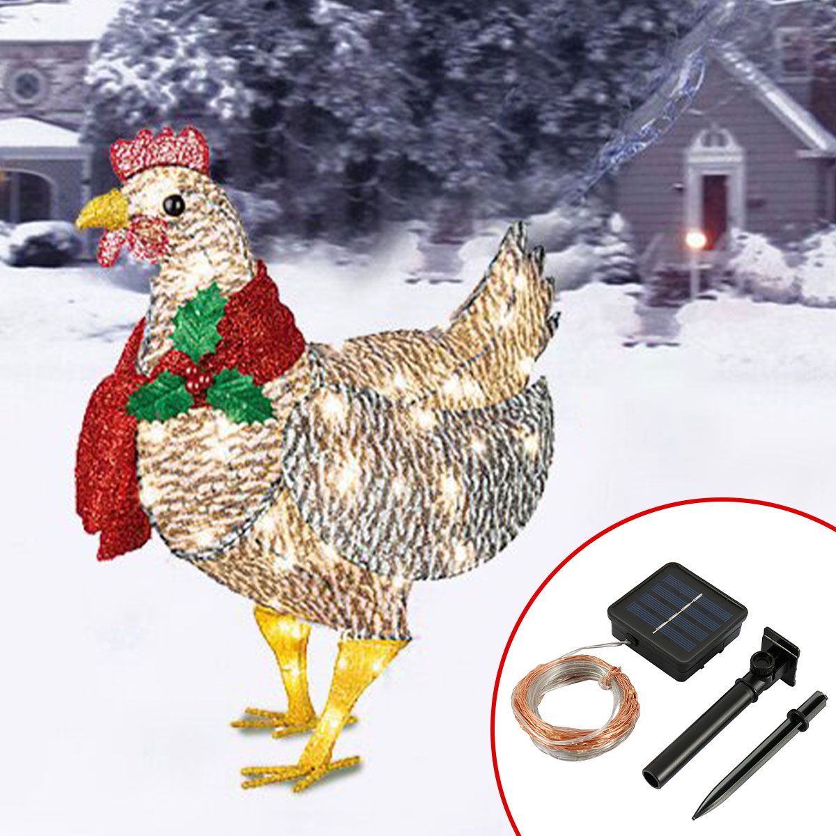 Light-Up Chicken with Scarf Christmas Decoration, Metal Chicken Christmas Ornaments Solar Powered... | Walmart (US)