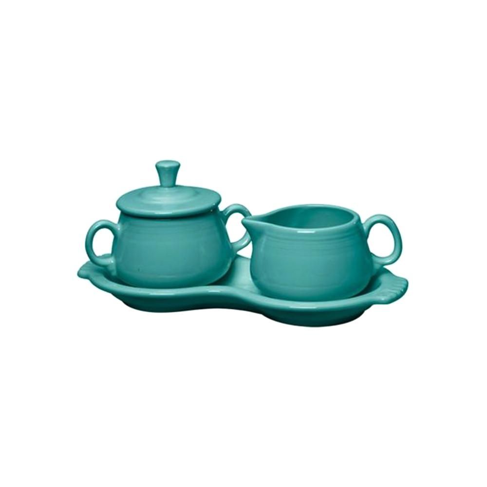 15 oz. 3-Piece Turquoise Sugar Bowl and Creamer Tray Set | The Home Depot