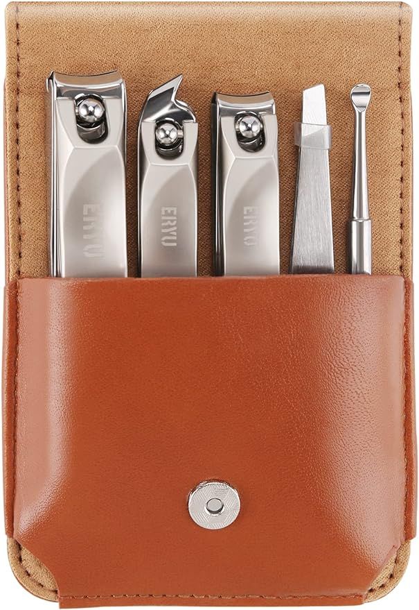 Eryu Nail Clippers Set (5Pcs), Stainless Steel Fingernail Clippers for Men & Women, with Leather ... | Amazon (US)
