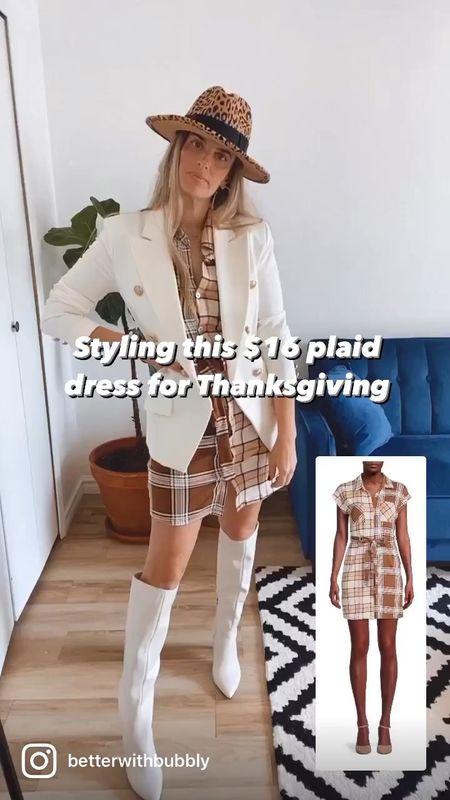 $16 Plaid Dress for Thanksgiving!!! Super simple and affordable with the best dupe blazer! 

#LTKunder50 #LTKstyletip #LTKHoliday