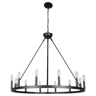 CANYON HOME 12-Light Matte Black Chandelier Wagon Wheel Steel Frame-CY-A5 - The Home Depot | The Home Depot