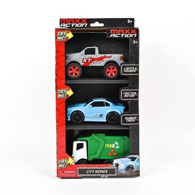 Maxx Action Mini City Lights & Sounds Vehicles  with Pickup Truck, Sports Car and Recycling Truck... | Target