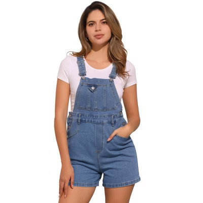 INSPIRE CHIC Women's Summer Vintage Denim Shorts Overalls Adjustable Strap Bib Jeans Shortalls Sky Blue X-Small | Target