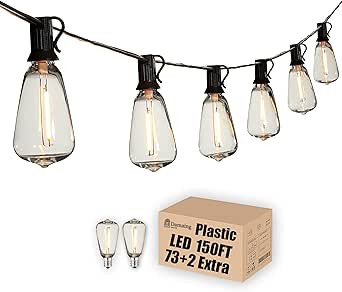 DAMAING Outdoor String Lights 150 FT Patio Lights String with 75 Dimmable ST38 Plastic LED Bulbs,... | Amazon (US)