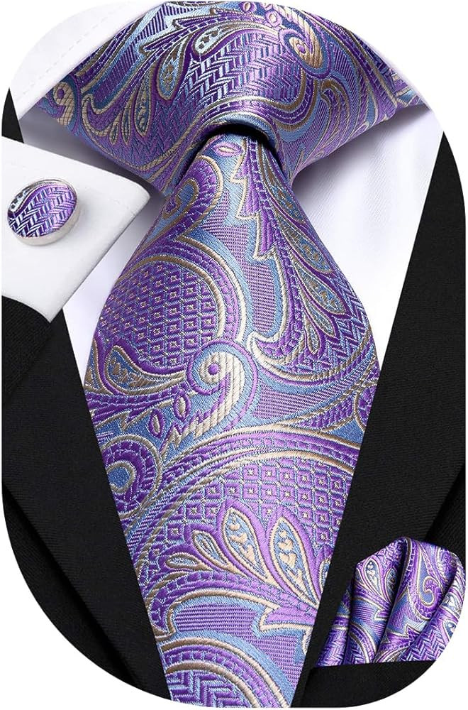 Hi-Tie Men 63inches Tie Set Extra Long Necktie Paisley Tie Pocket Suqare Cufflinks Big and Tall M... | Amazon (US)