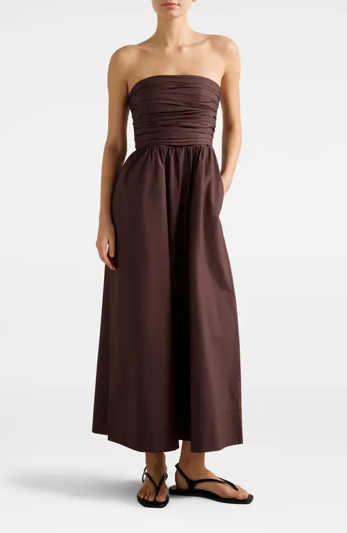 Ever New Siara Strapless Ruched Midi Dress in Chocolate at Nordstrom, Size 8 | Nordstrom