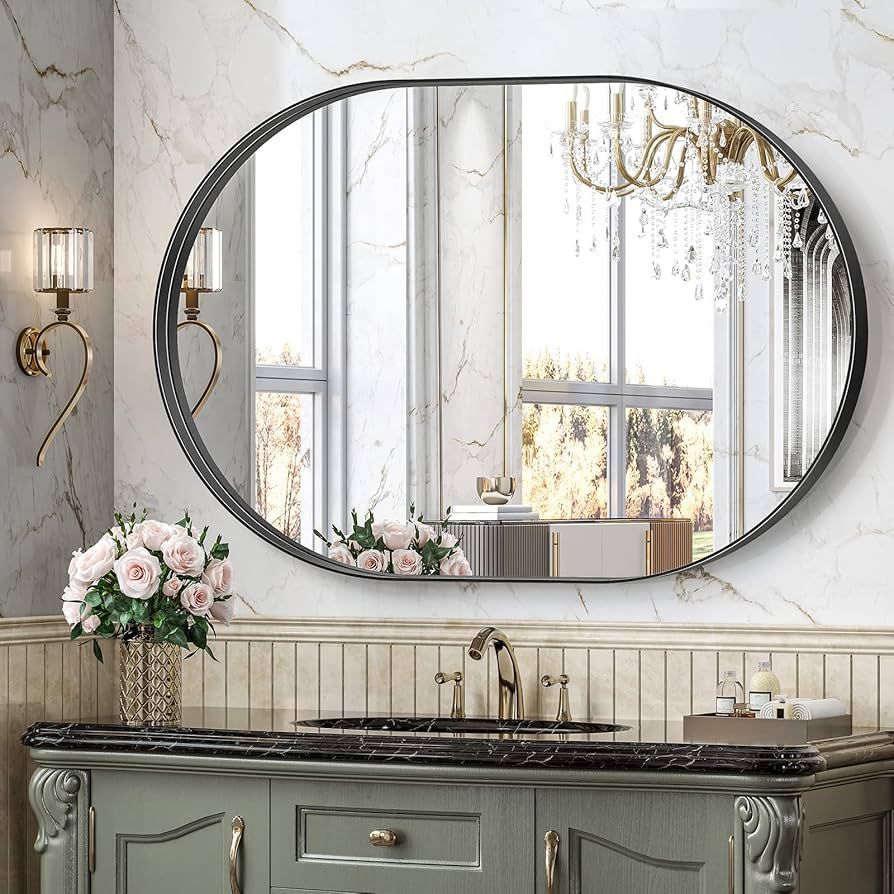 Brightify Black Oval Mirror for Wall 30x41.85 Inch, Metal Framed Bathroom Vanity Mirrors, Modern ... | Amazon (US)