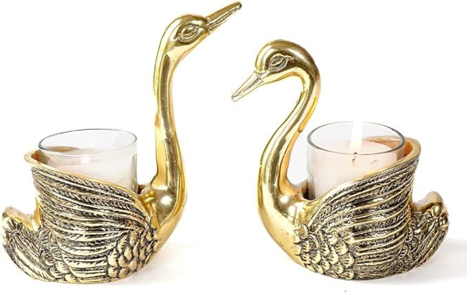 BEHOMA Metal Pair of Swans for Good Luck and Love | Candle Holder for Home Decor Tabletop Living ... | Amazon (US)