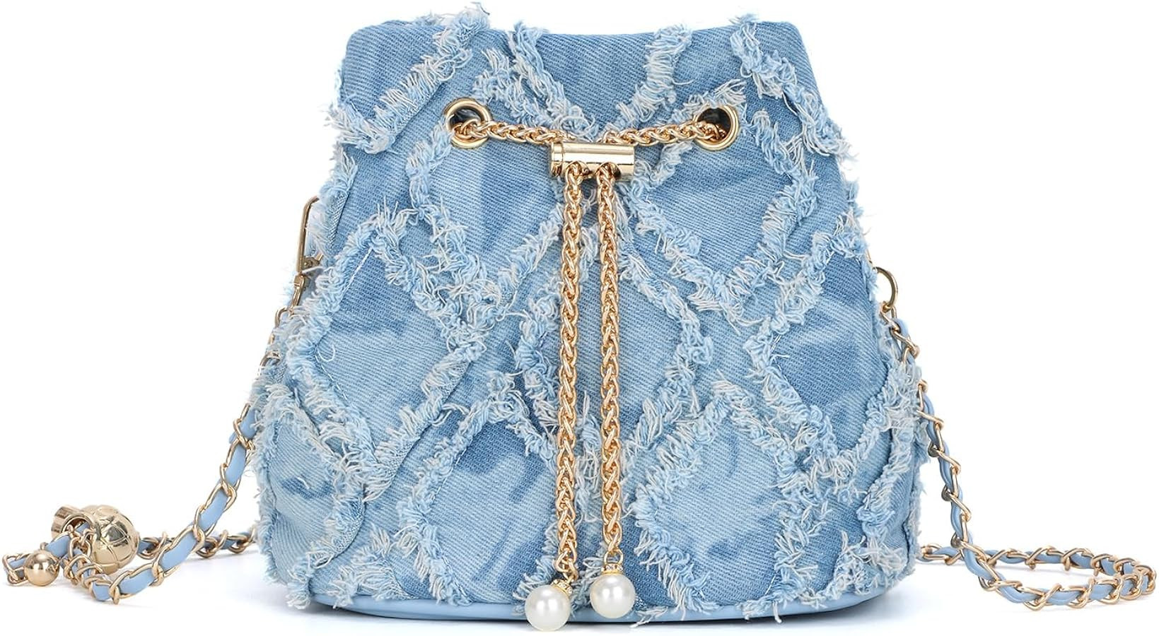 SUKUTU Denim Bucket Bag for Women Trendy Jean Purse Drawstring Crossbody Shoulder Bag Hobo Bag | Amazon (US)