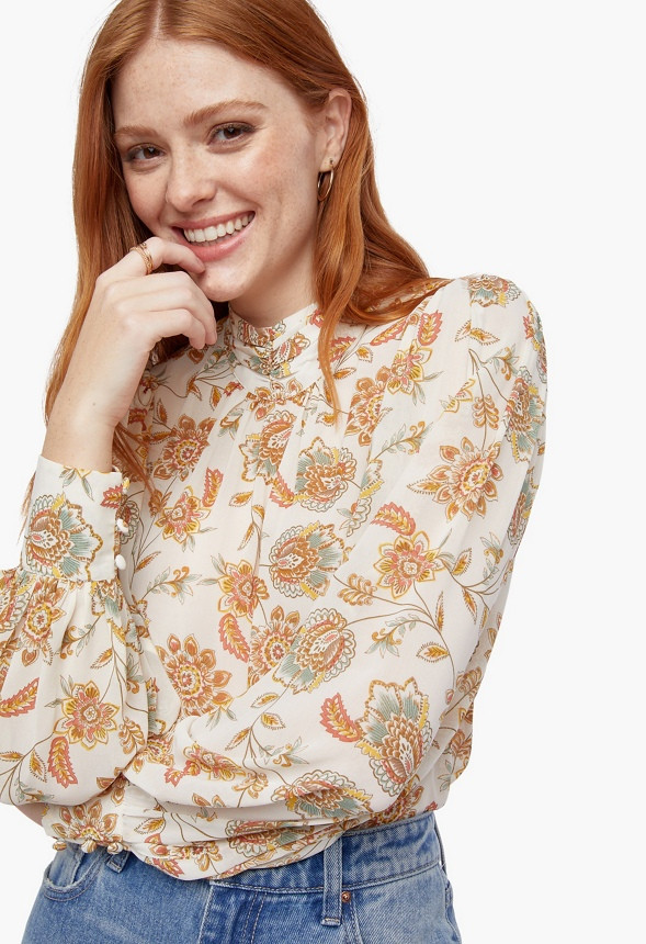 Mock Neck Ruched Blouse | JustFab
