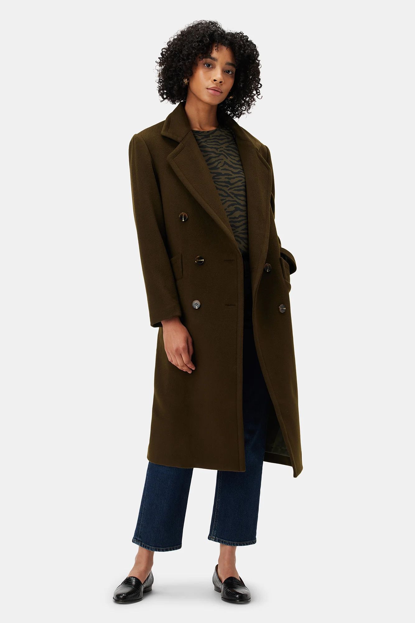 Double Breasted Car Coat - Olive | Amour Vert