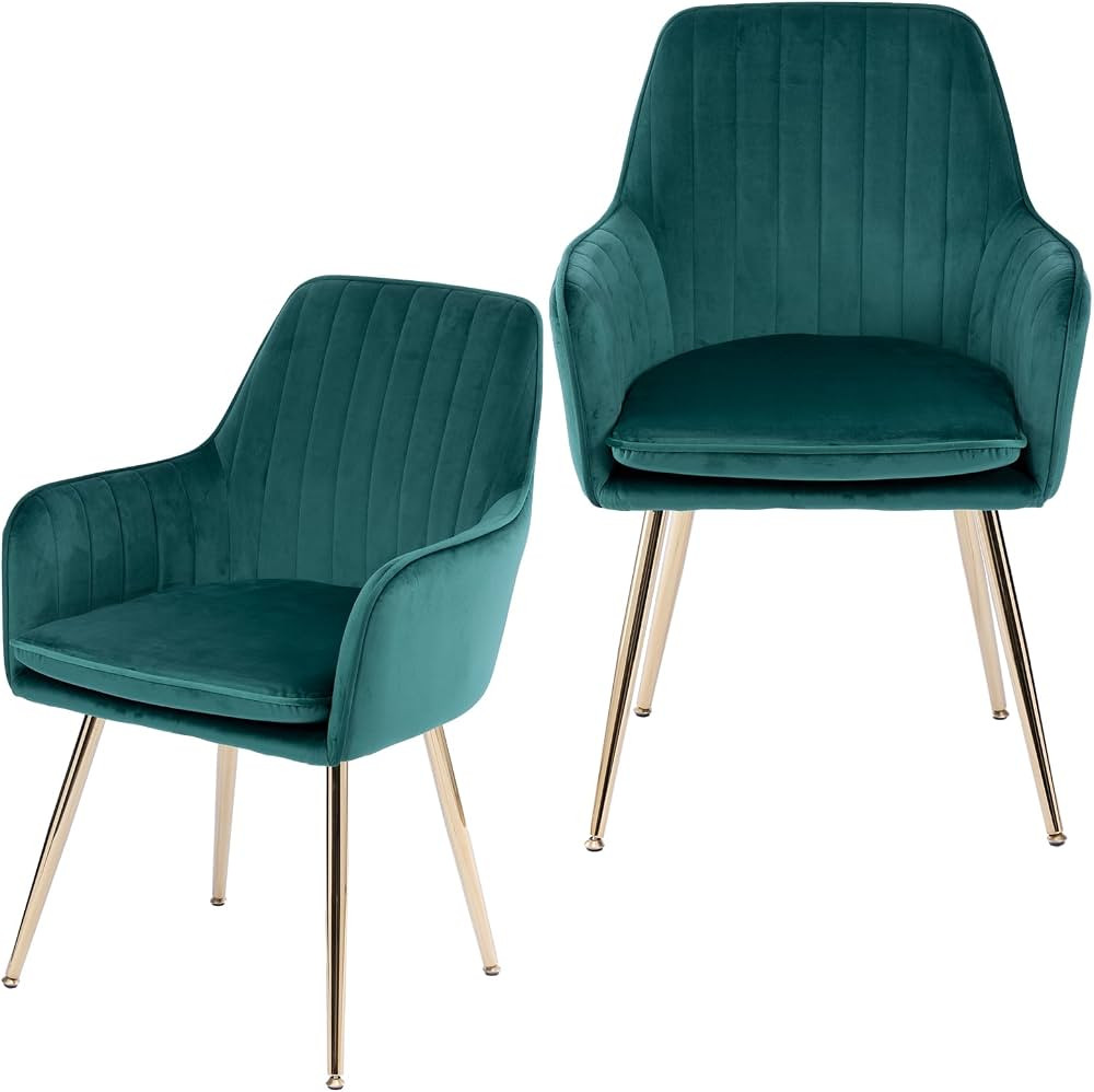 Velvet Dining Chair Set of 2 - Modern Mid-Back Accent Chair with Gold Plating Legs - Upholstered ... | Amazon (US)