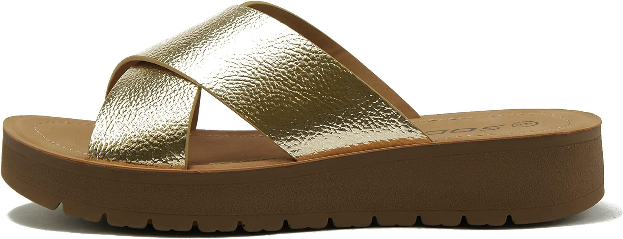 Soda LUCY ~ Women Open Toe Flatform Platform Crisscross Band Upper Fashion Slide Sandals | Amazon (US)