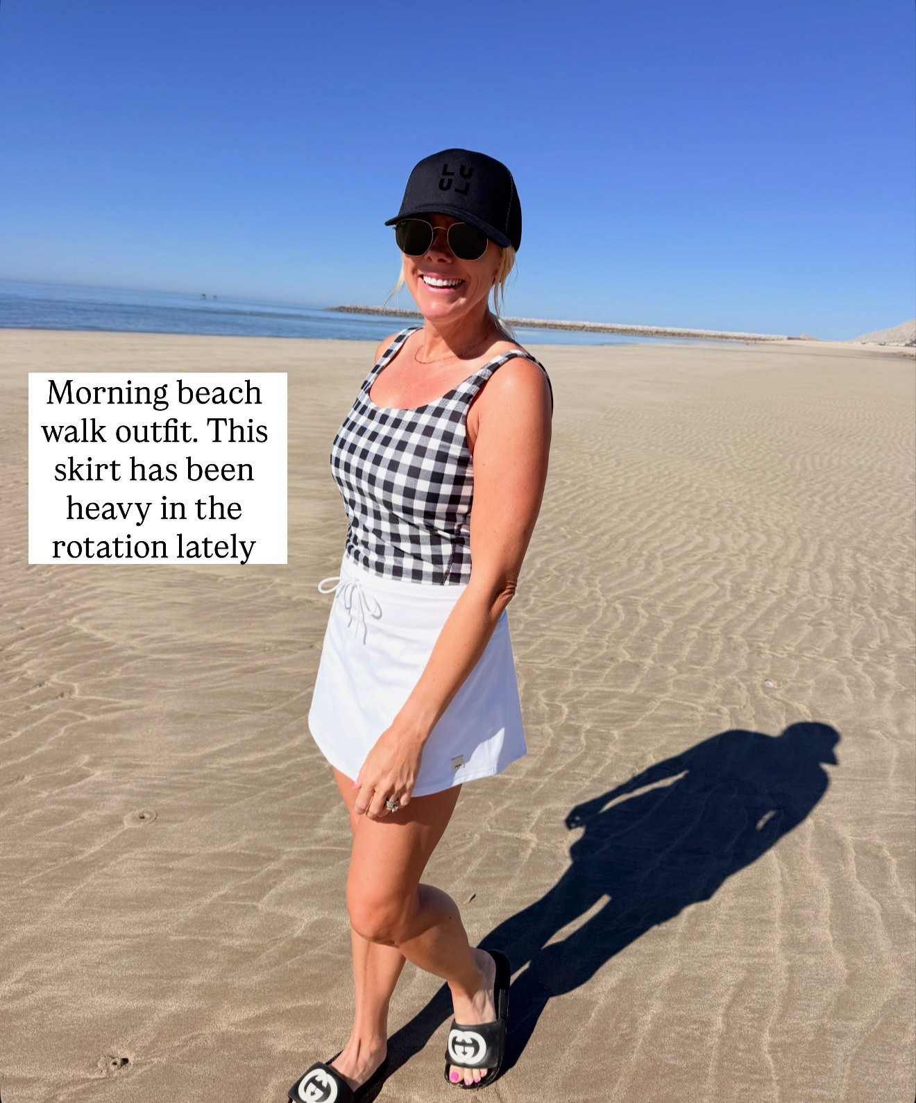 Size small white vuori skirt and medium gingham bra long line tank top. 

#LTKTravel #LTKootd