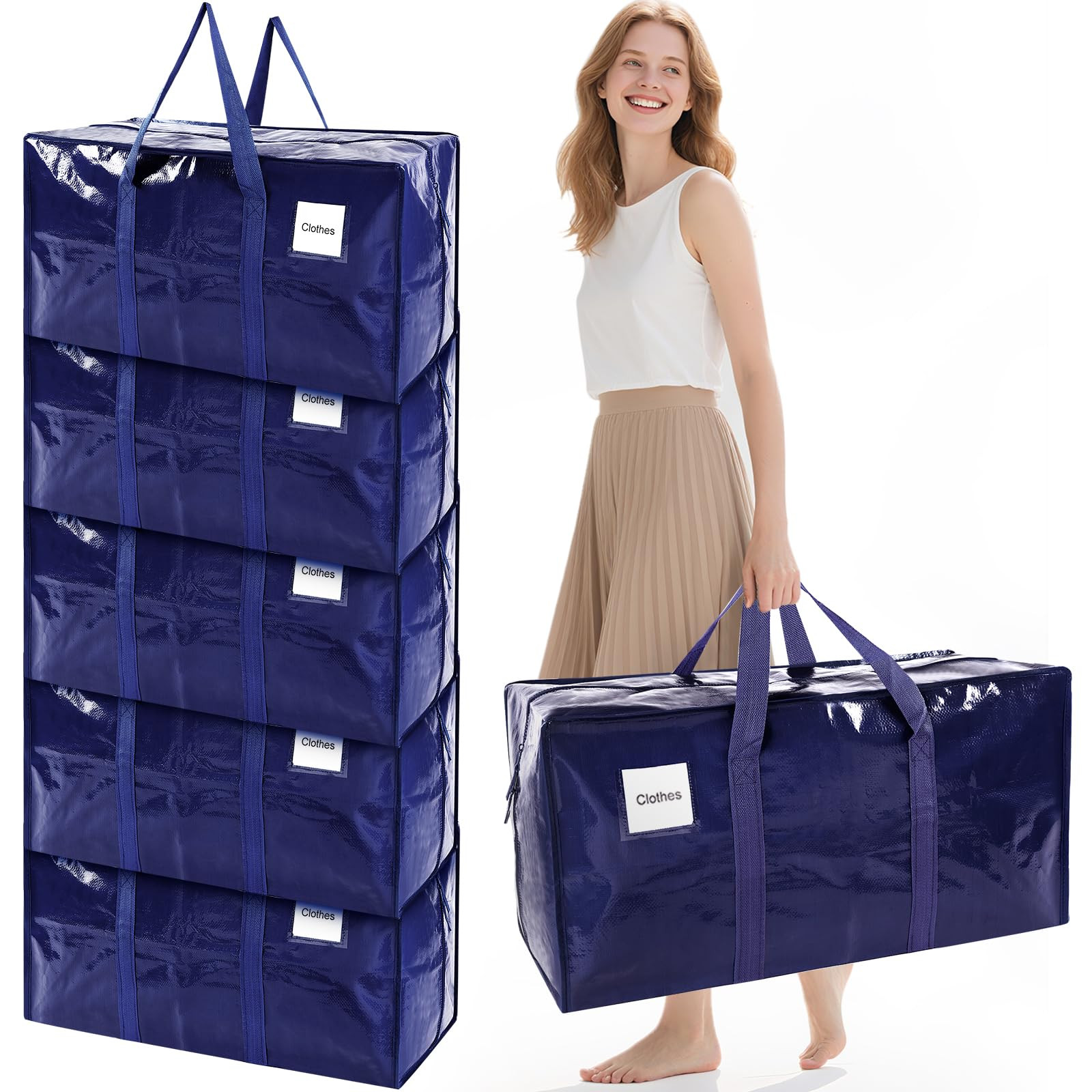 6 Pack Extra Large Moving Bags with Reinforced Handles, Heavy-Duty Storage Tote for Dorm Room Ess... | Amazon (US)