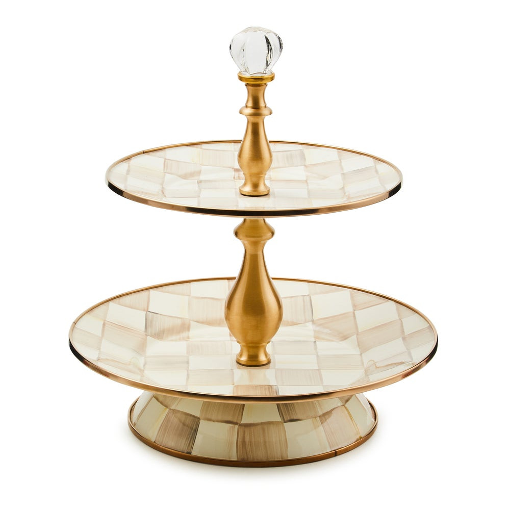 Mocha Check Two Tier Sweet Stand | MacKenzie-Childs