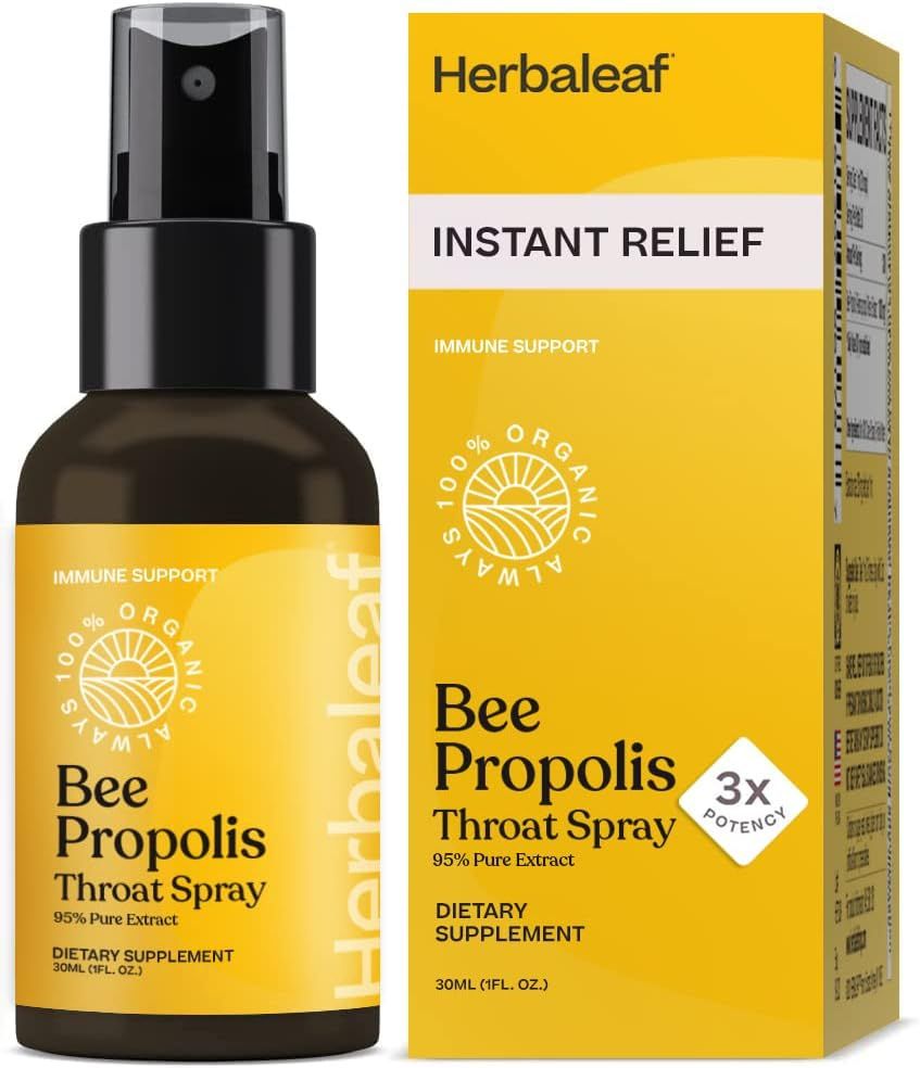 HerbaLeaf Bee Propolis 3X Potency Throat Spray Pure Extract for Immune Support & Sore Throat Reli... | Amazon (US)
