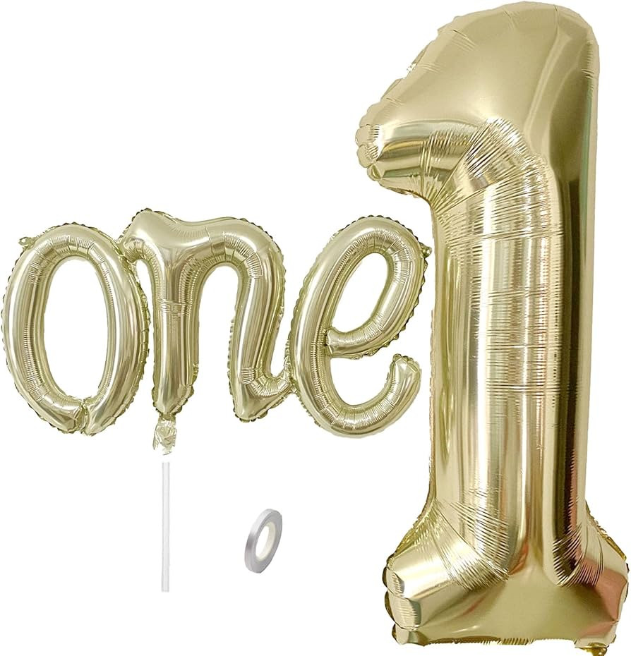 WEILINZHOU 2Pcs White Gold One Balloon Set, 40inch Large Foil Light Gold Number 1 Balloon and 26i... | Amazon (US)