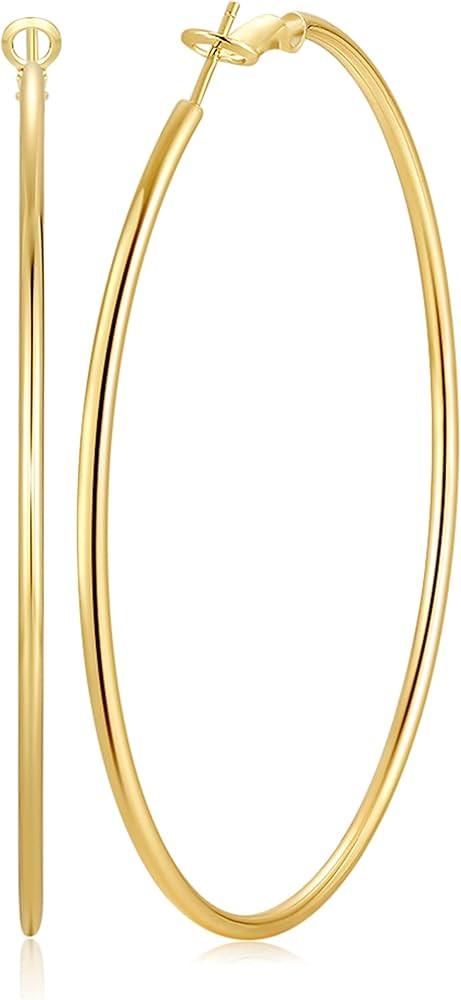 Gold Big Large Hoop Earrings For Women Girls-14K Real Gold Plated | 925 Sterling Silver Post Gold... | Amazon (US)