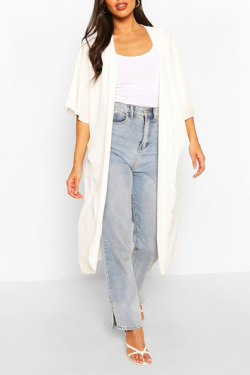 Womens Woven Cape Detail Kimono - White - 6 | Boohoo.com (US & CA)
