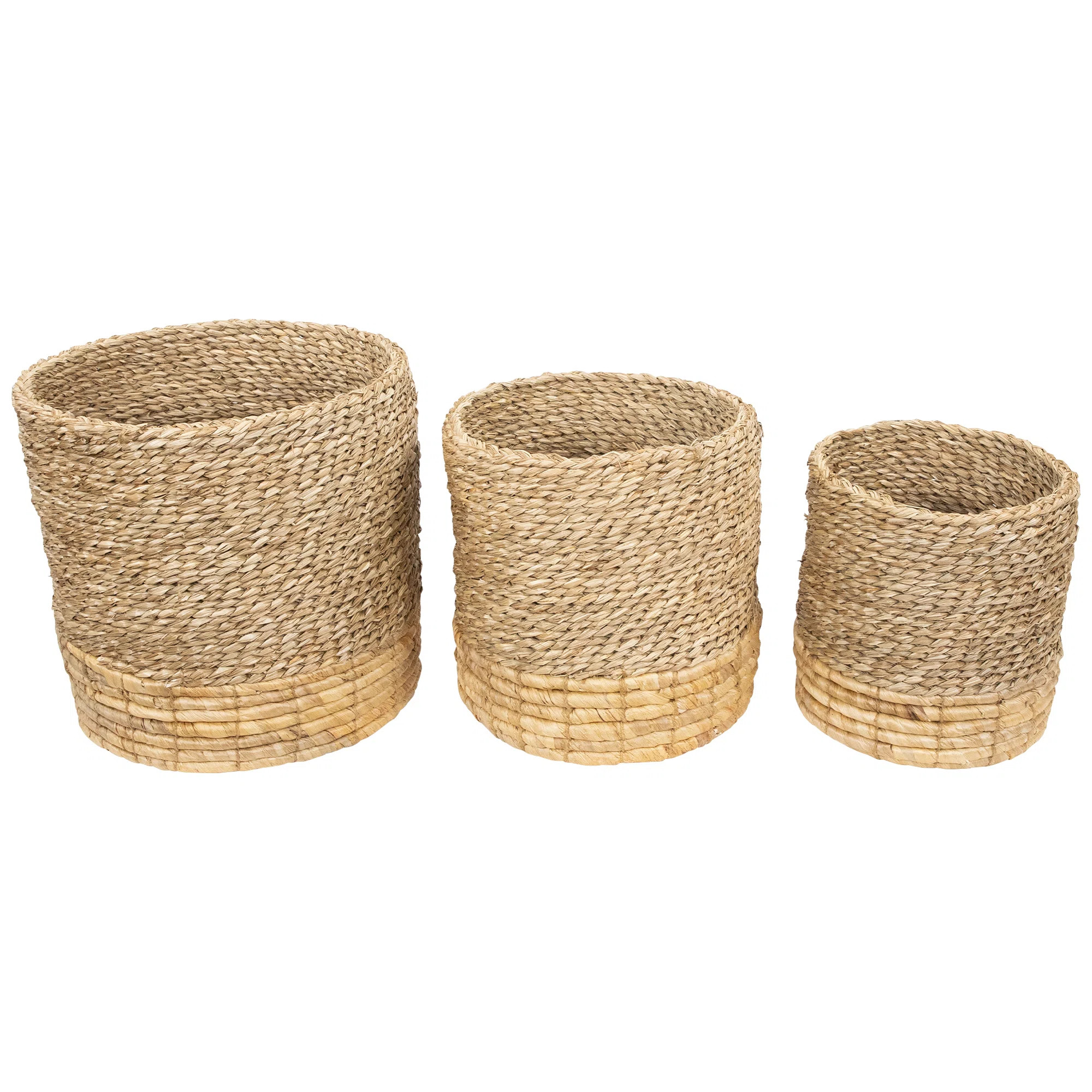 Northlight Seasonal Set Of 3 Textured Woven Round Seagrass Baskets 13.75" | Wayfair | Wayfair North America
