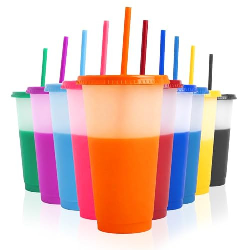 EXITOGLOBAL 10pcs 24oz Color Changing Cups with Lids and Straws, Color Changing Tumbler, Reusable Cups with Lids in Multicolors Perfect for Cold Drinks, Cold Coffee, Smoothie etc | Amazon (US)