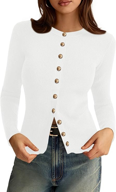 PRETTYGARDEN Womens 2026 Fall Cardigan Sweaters Lightweight Long Sleeve Button up Ribbed Knit Top... | Amazon (US)