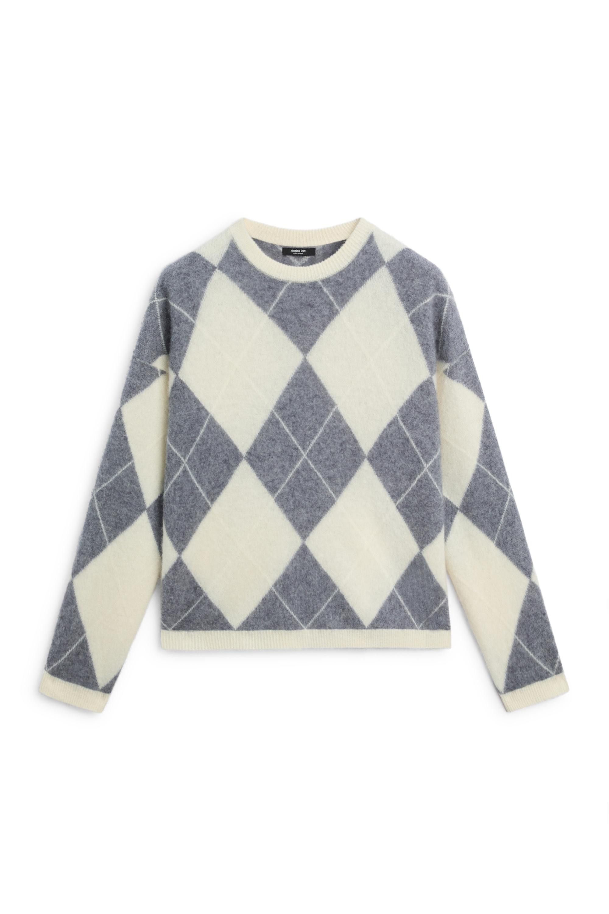 Wool-blend diamond-pattern knit sweater - GREY | Massimo Dutti UK