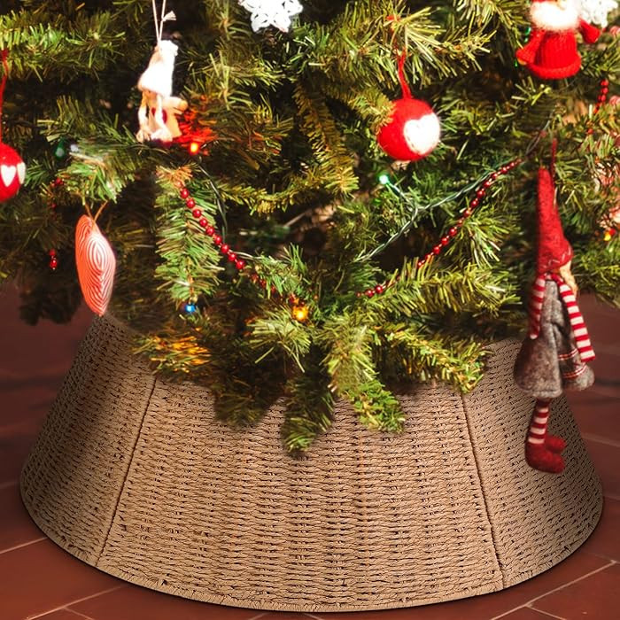 27 Inch Christmas Tree Collar, Natural Woven Xmas Tree Ring, Farmhouse Paper Rope Xmas Pine Skirt... | Amazon (US)
