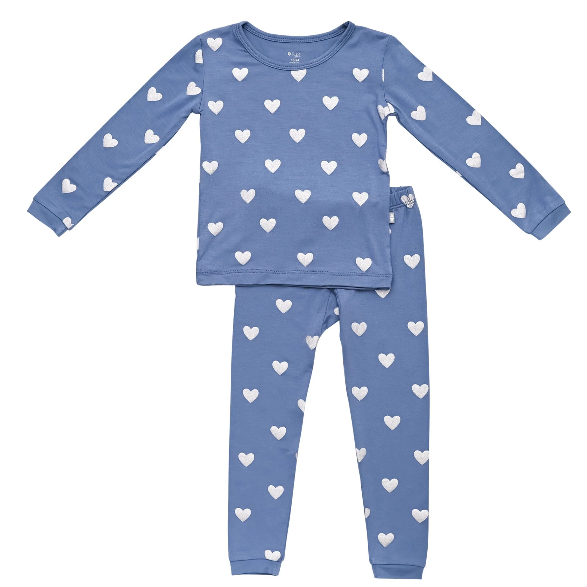 Printed Toddler Pajama Set in Silver Hearts | Kyte BABY