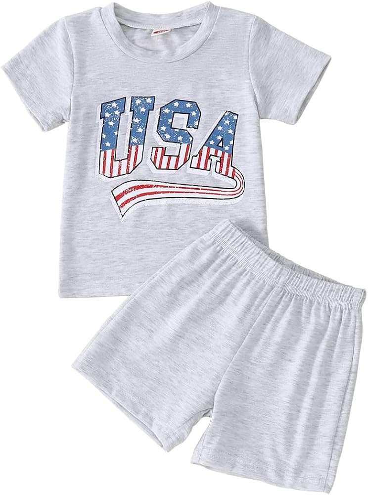 Toddler Infant Baby Boy Girl 4th of July Outfit Oversized Romper/USA Shorts Set American Flag Mat... | Amazon (US)