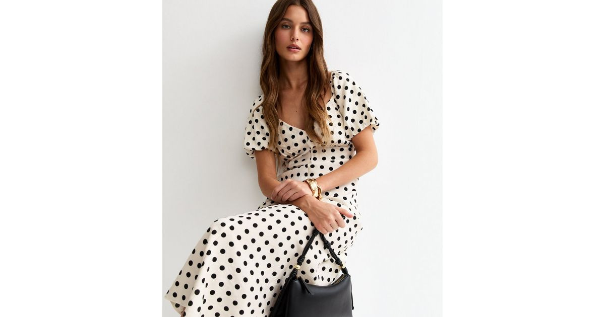 Cream Polka Dot Puff Sleeve Midi Dress | New Look | New Look (UK)