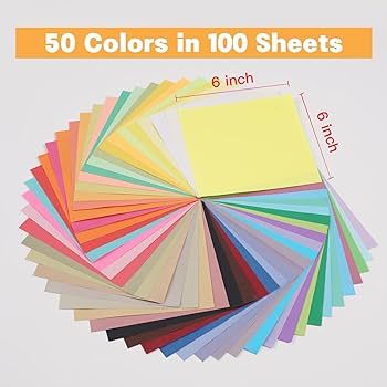 Origami Paper 50 Colors 100 Sheets 6" x 6" , Double Sided Color Origami Kit for Crafts & Art, All... | Amazon (US)