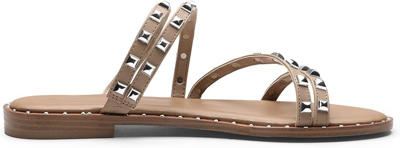 DREAM PAIRS Women's Clear Studded Rhinestone Slide Sandals Slip on Open Toe Cute Flat Sandals for... | Amazon (US)