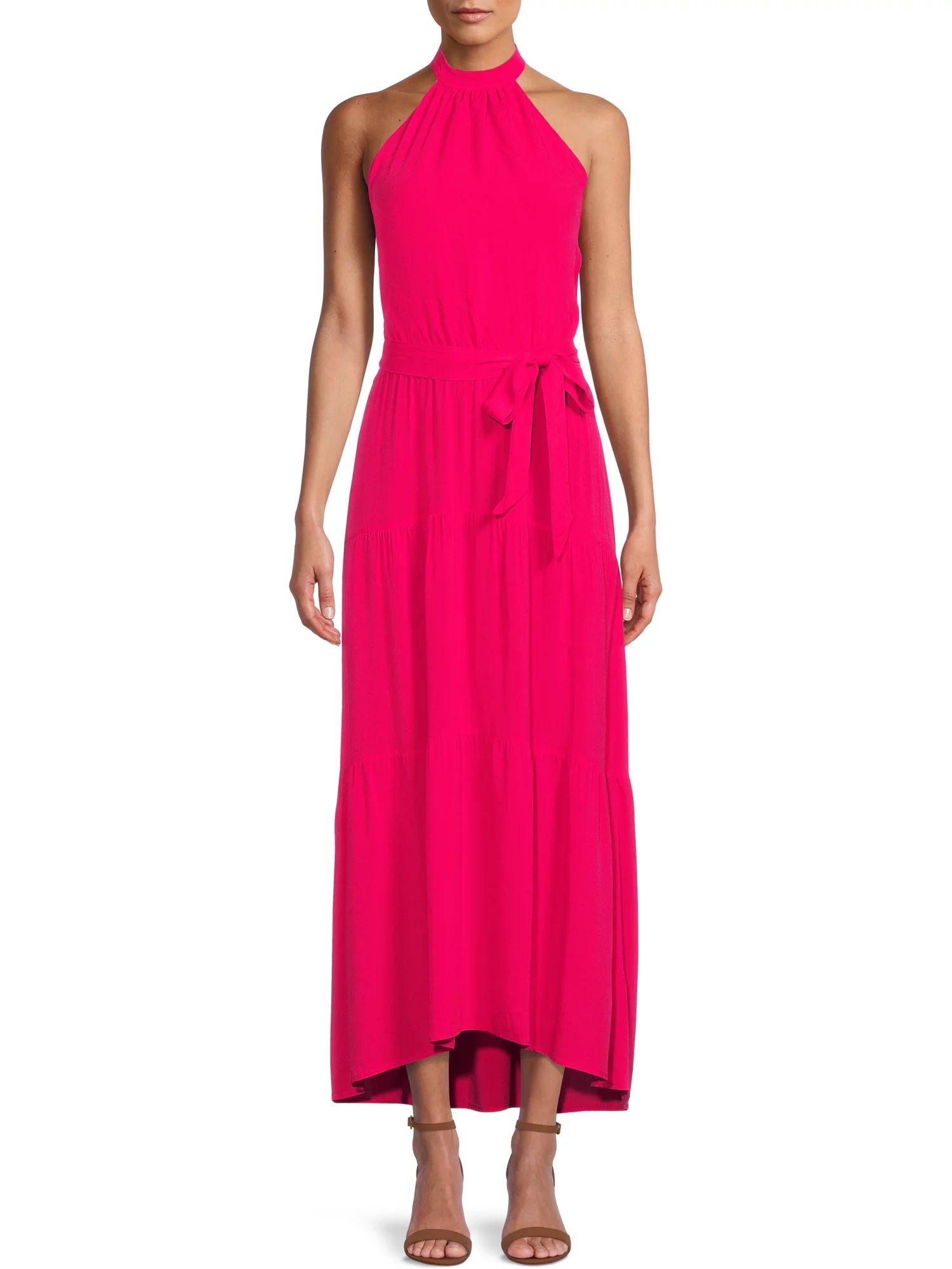 Nine.Eight Women Halter Tie Front High Low Maxi Dress | Walmart (US)