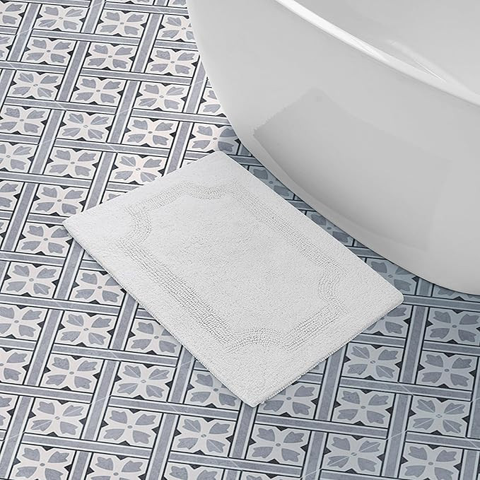 Laura Ashley Reversible Cotton 17 x 24 in. Bath Mat, White | Amazon (US)