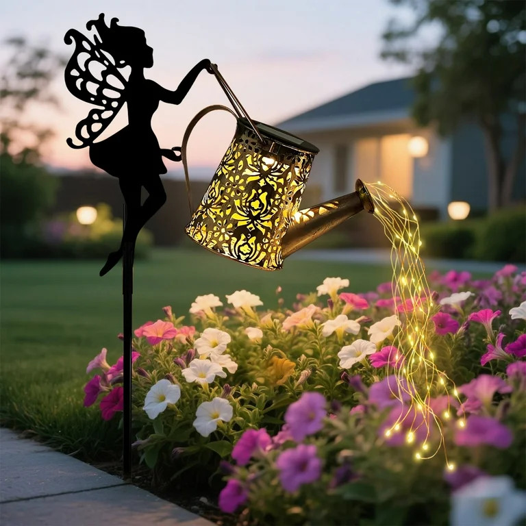 Rirool Solar Fairy Garden Decor with Watering Can Light, LED Hanging Lantern with Shepherd Hook, ... | Walmart (US)