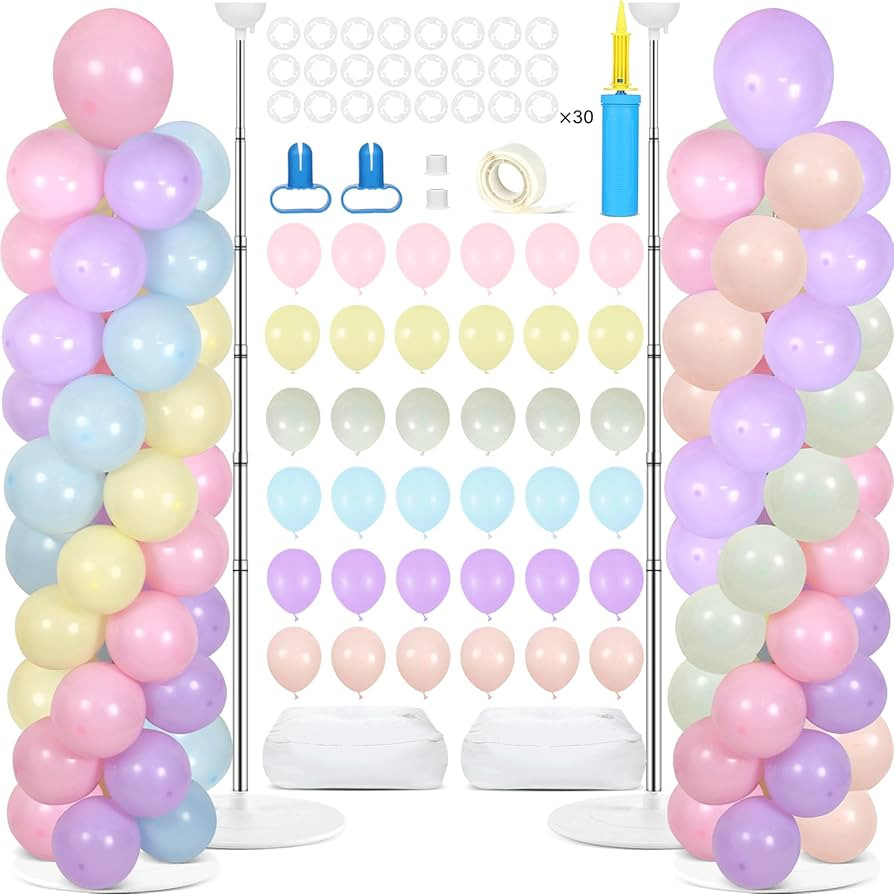 2 Sets Pastel Balloon Column Stand Kit with 100 Balloons Adjustable Balloon Tower Stand with Base... | Amazon (US)