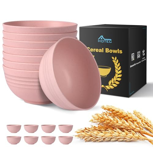 HOTEC Unbreakable Wheat Straw Cereal Bowls - Microwave & Dishwasher Safe Soup and Salad Bowls, Set of 8, 26oz, BPA Free,Pink | Amazon (US)