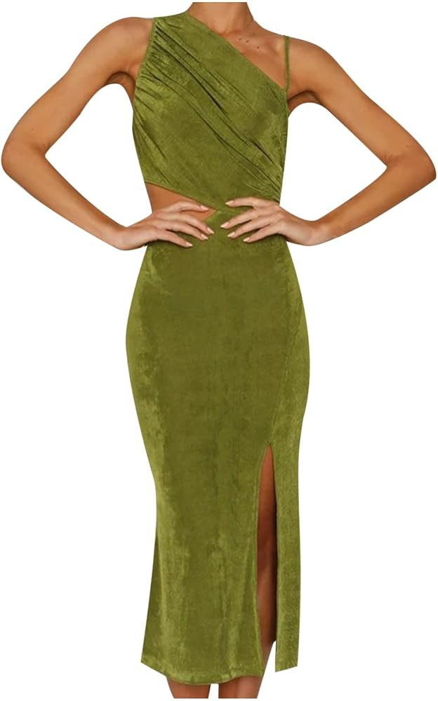 Elegant Sexy Prom Dresses Long Ball Gown Women Split Ruched Maxi Dress Solid Slimming Cutout Back... | Amazon (US)